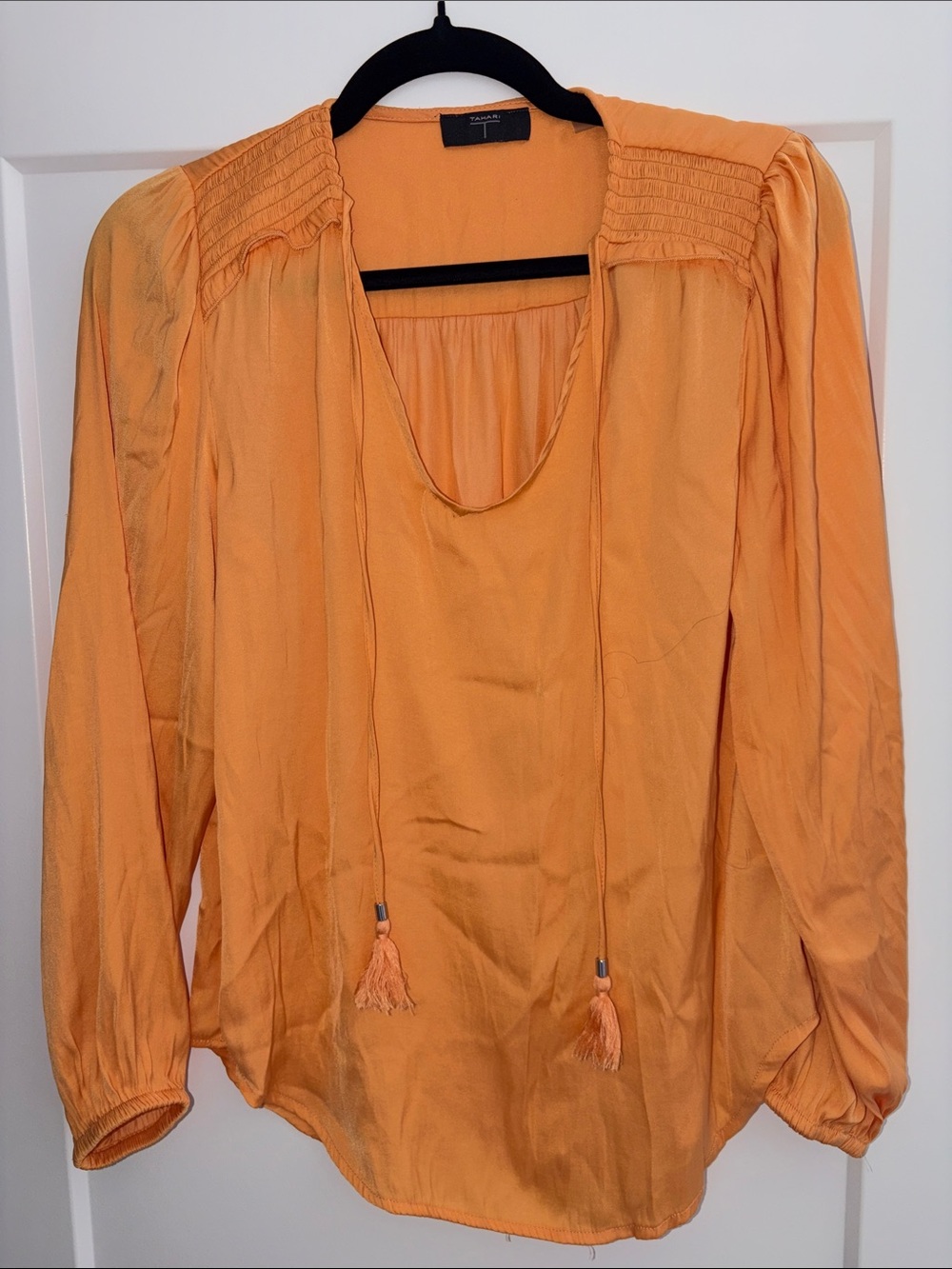 Tahari Orange Long-Sleeve Boho Tie-Front Blouse size s